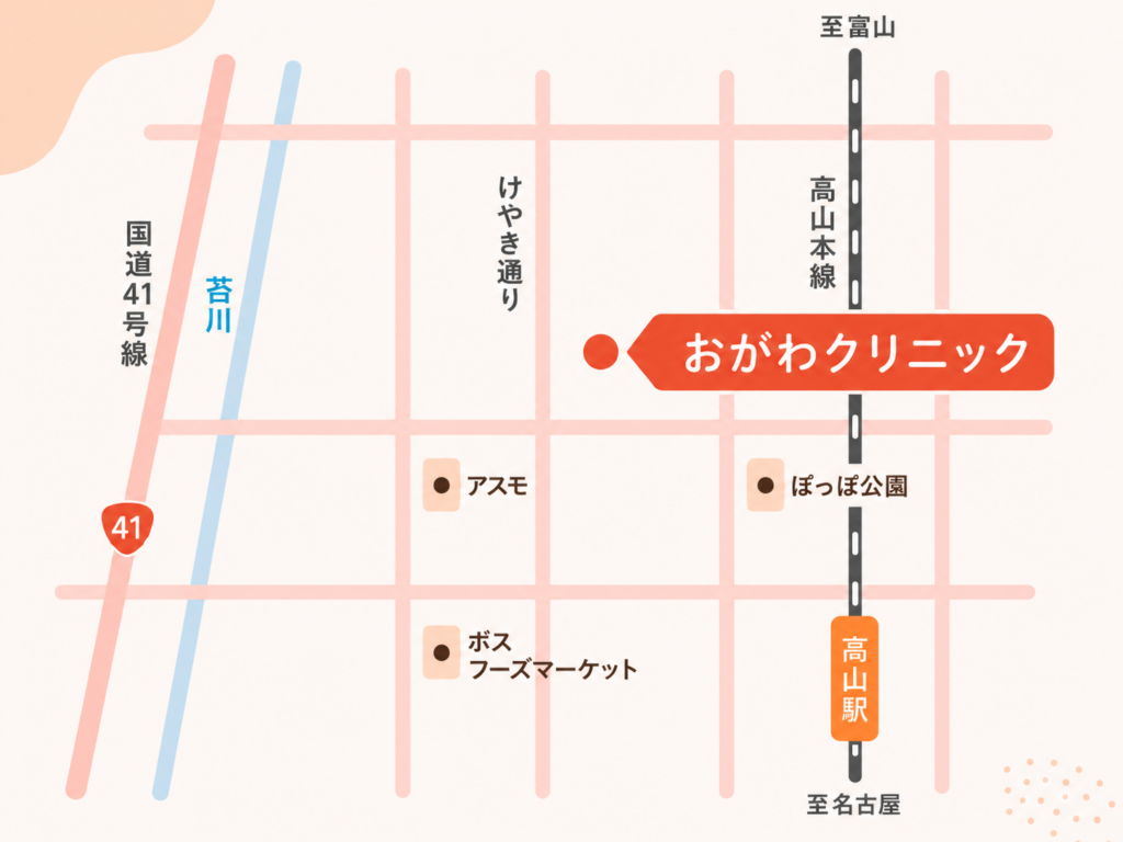 高山市の地図とランドマーク クリニックの地図